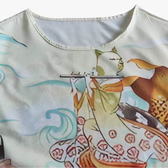 Plus 2X SZ 16 Kimono Dress Coverup Polyester Cat and Fish Print Non-Stretch NEW - Picture 3 of 8